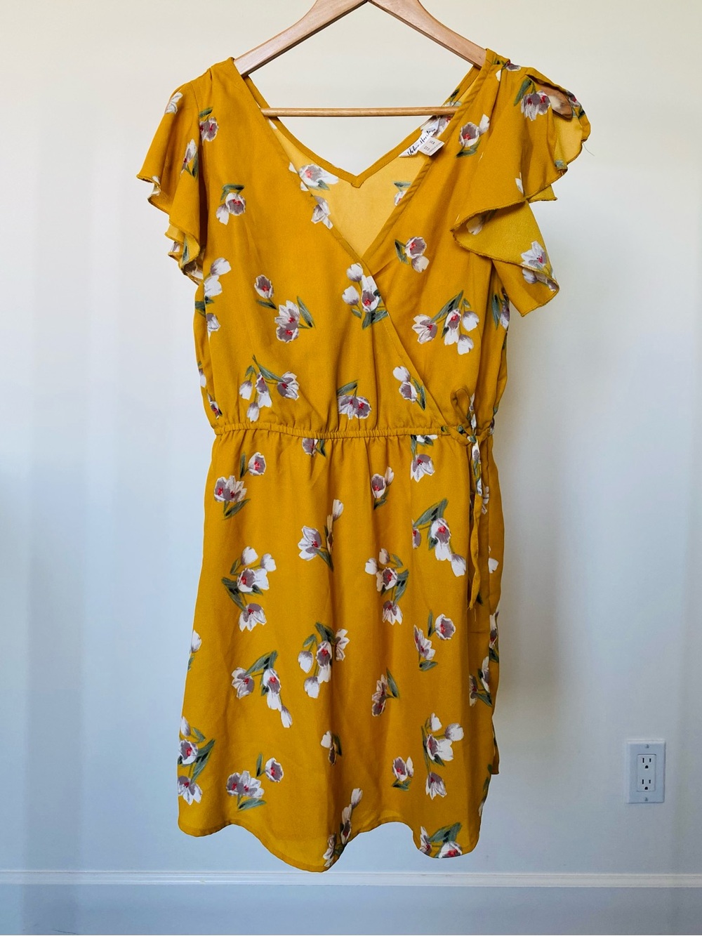 Women’s Floral Wrap Dress - Mustard Yellow